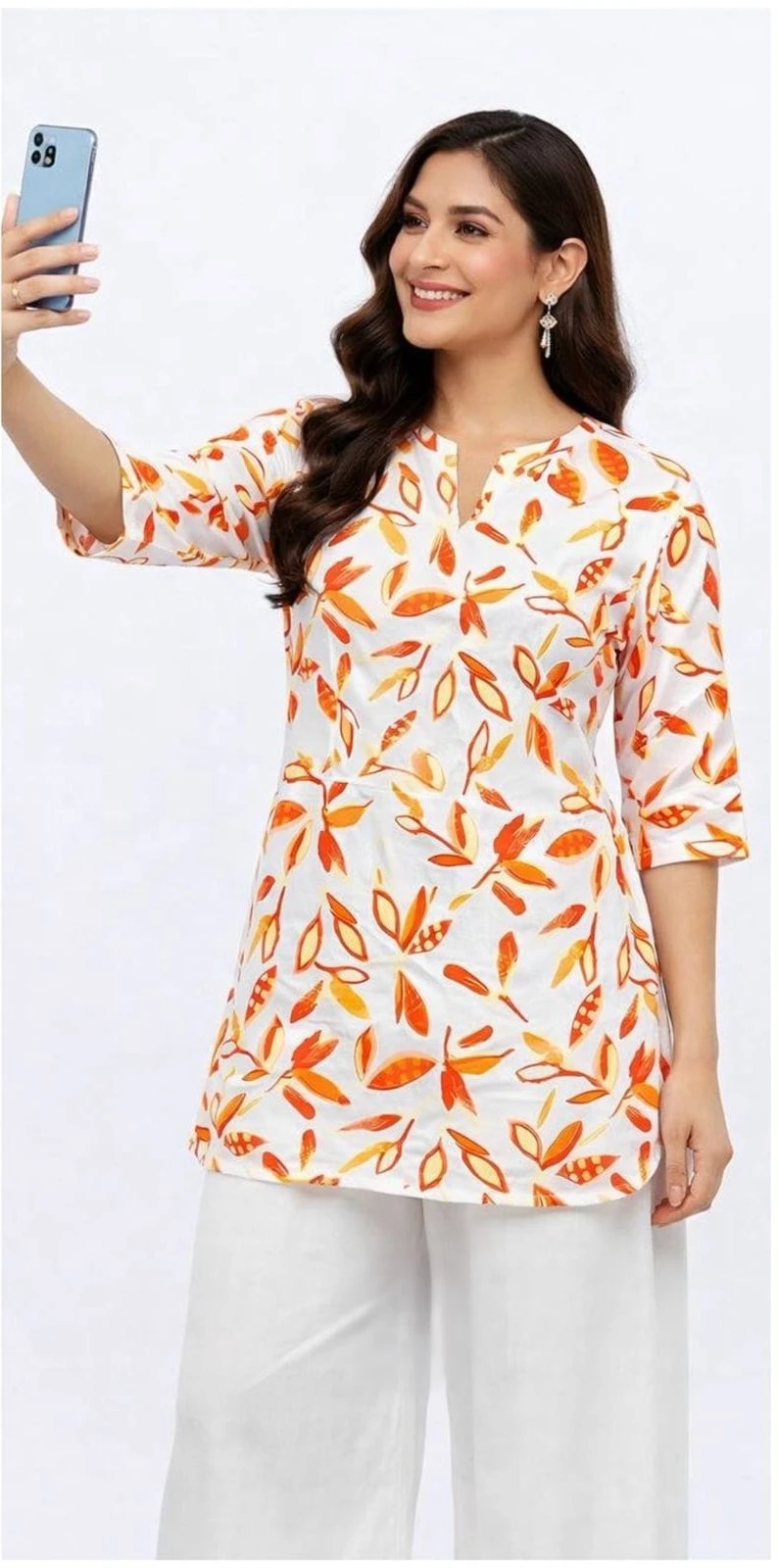Zamkudi Autumn Leaf Co-ord Set – White & Orange